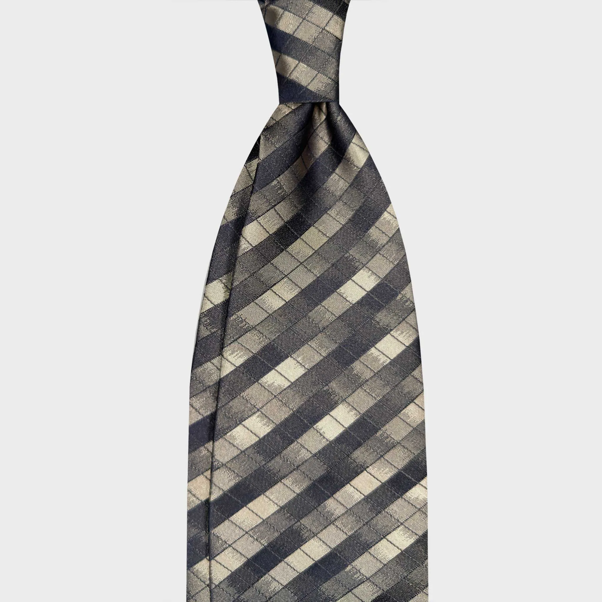 F.Marino Silk Tie Windowpane Checked Pattern Ivory Tones sold by Wools Boutique Uomo