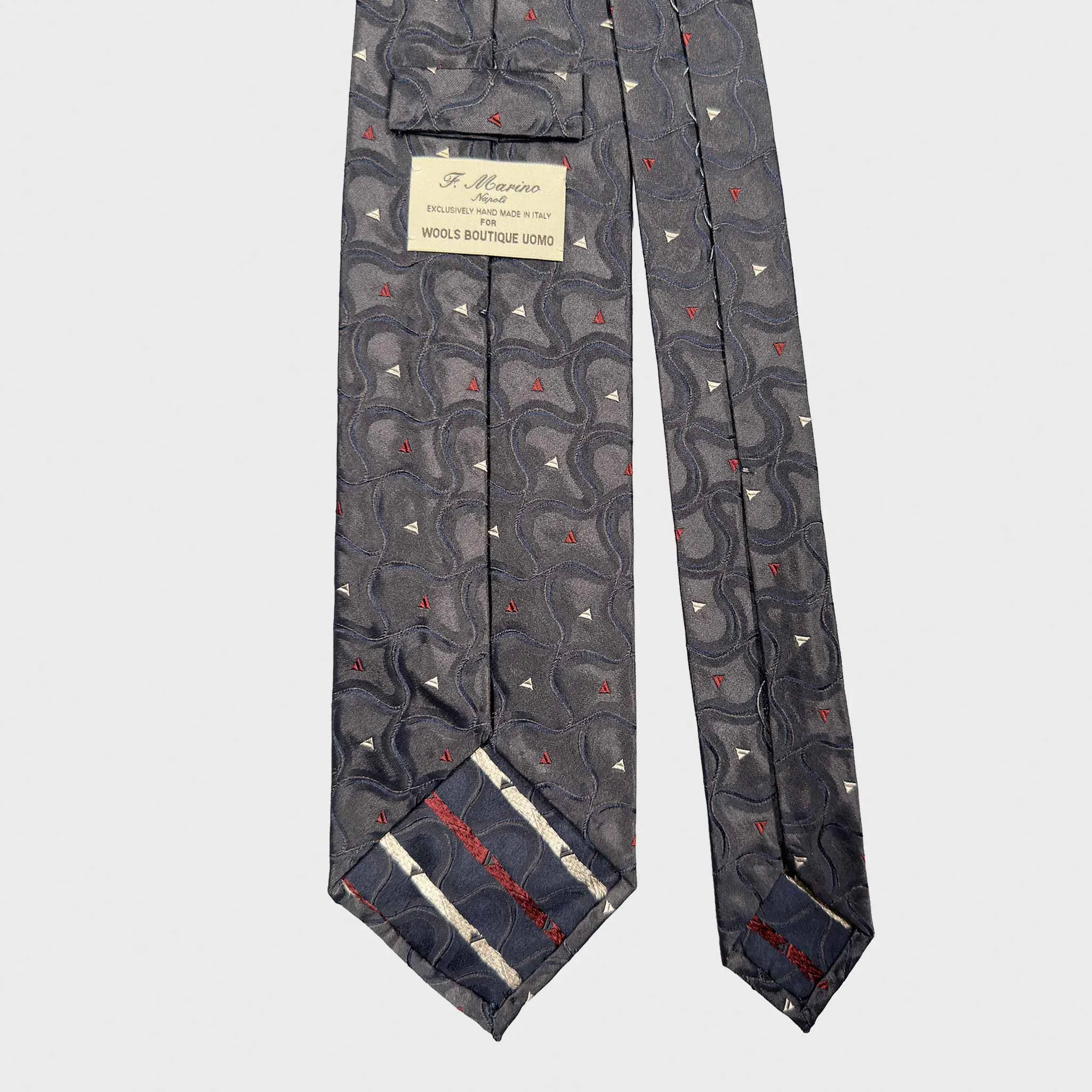 F.Marino Art Nouveau Silk Tie Geometric Wave Pattern Steel Grey sold by Wools Boutique Uomo product image thumbnail 4