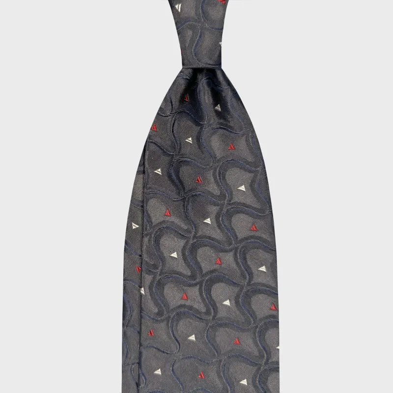 F.Marino Art Nouveau Silk Tie Geometric Wave Pattern Steel Grey made by Wools Boutique Uomo