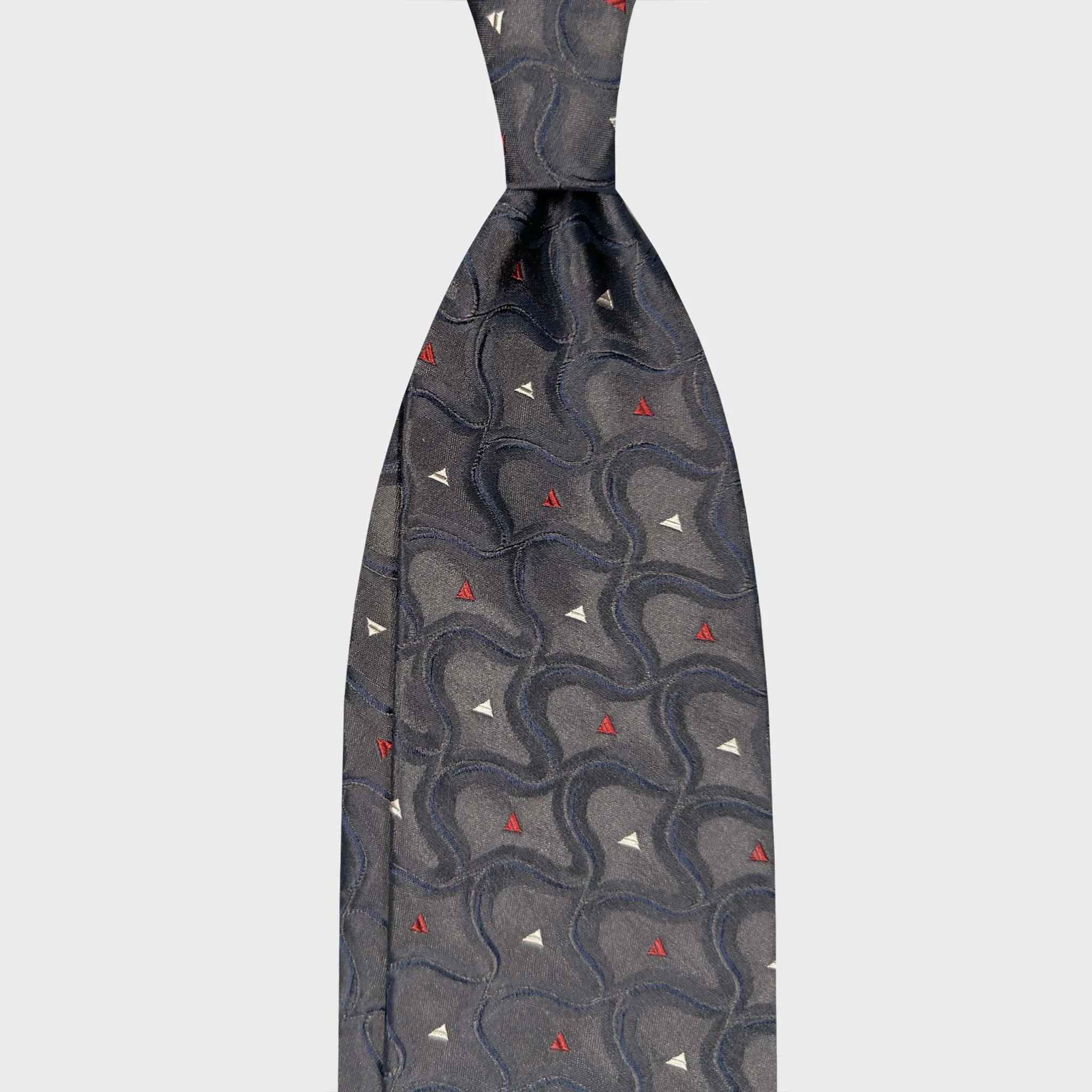 F.Marino Art Nouveau Silk Tie Geometric Wave Pattern Steel Grey sold by Wools Boutique Uomo