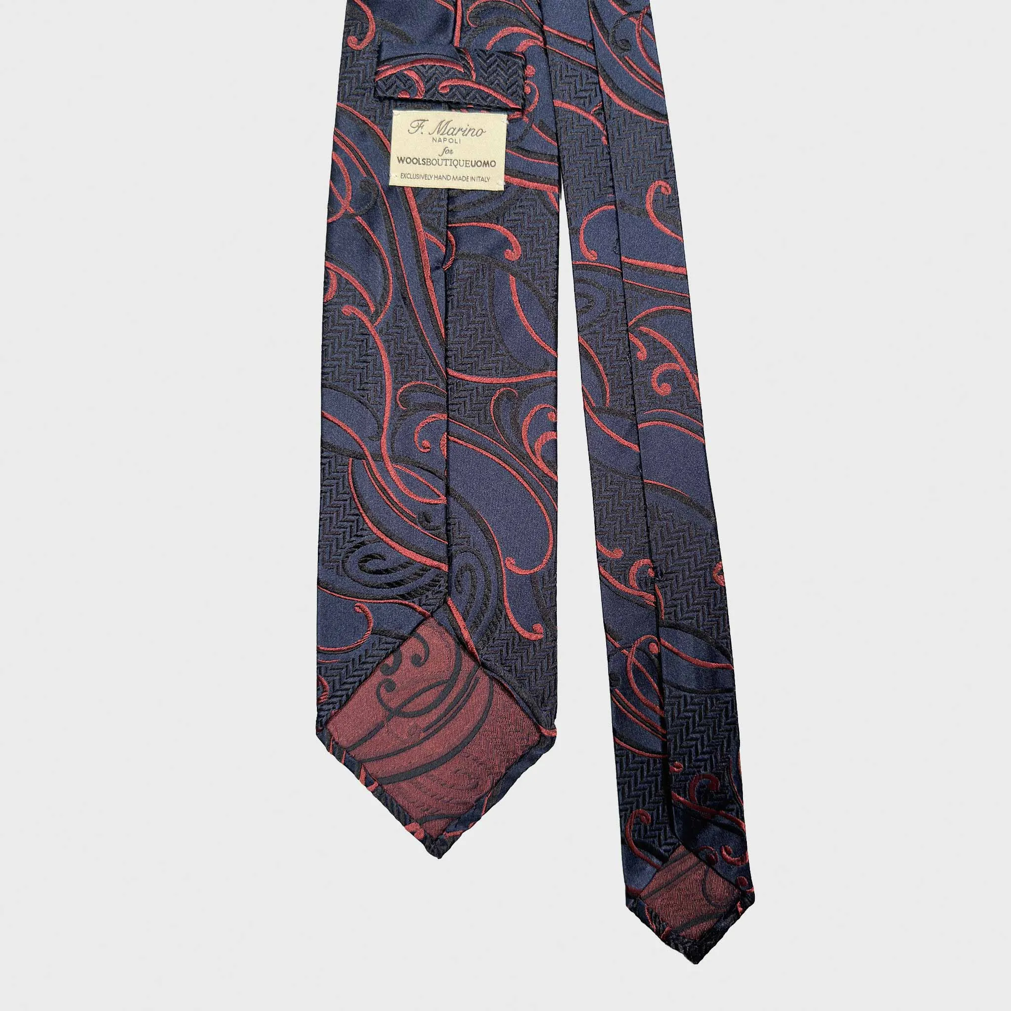 F.Marino Art Nouveau Silk Tie Ornament Botanic Pattern Navy Blue sold by Wools Boutique Uomo product image thumbnail 5