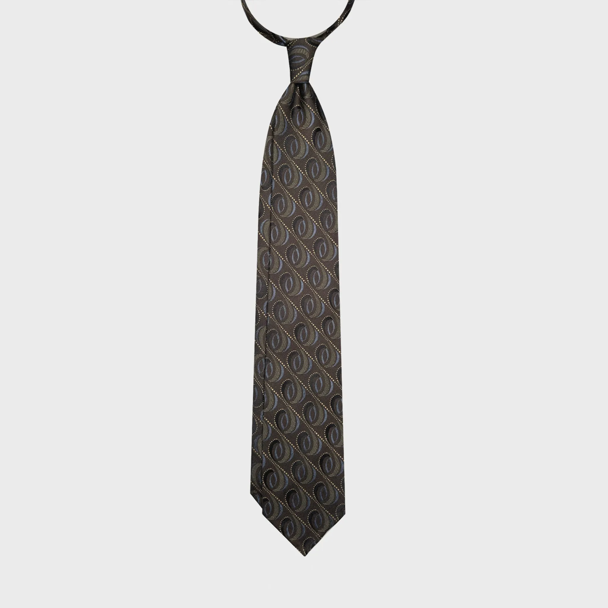 F.Marino Art Déco Silk Tie Diagonal Oval Modernist Coffee Brown sold by Wools Boutique Uomo product image thumbnail 3