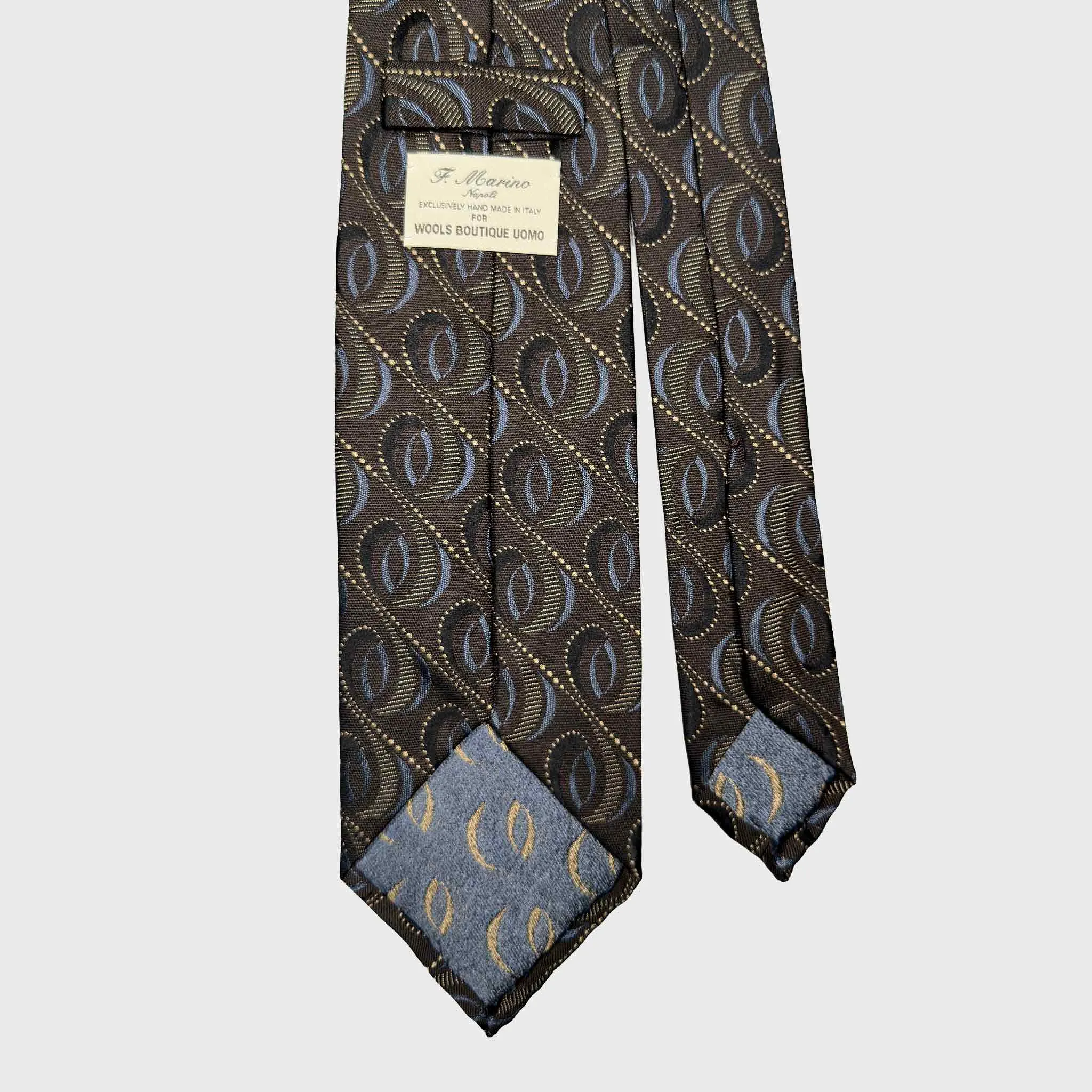 F.Marino Art Déco Silk Tie Diagonal Oval Modernist Coffee Brown sold by Wools Boutique Uomo product image thumbnail 4