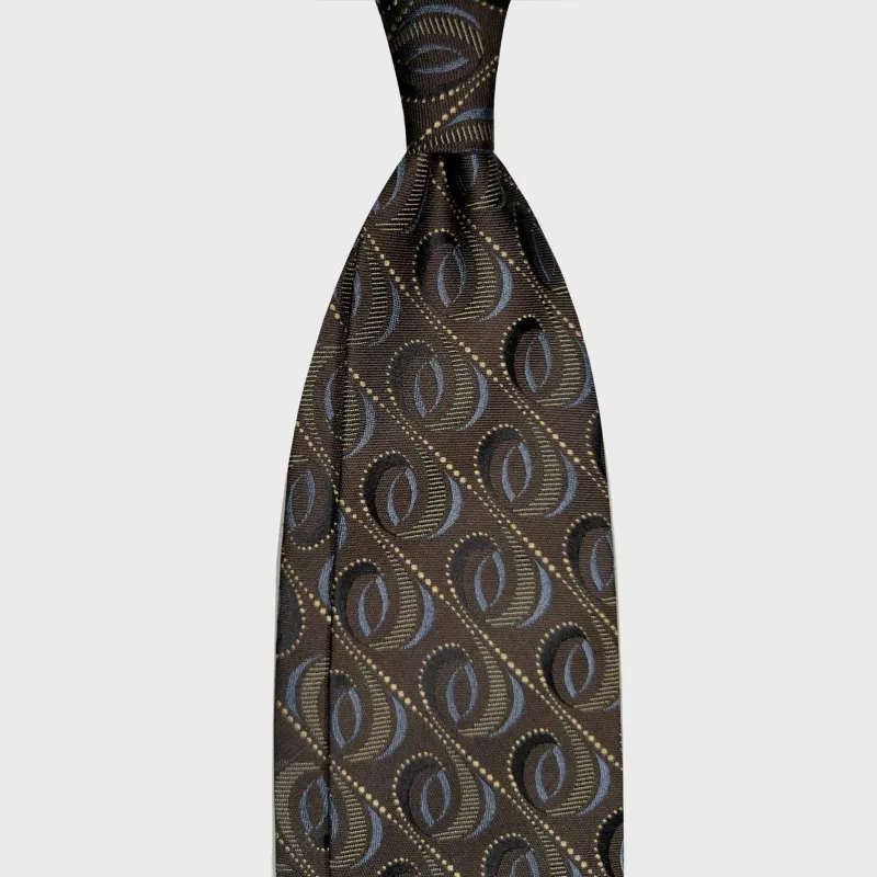 F.Marino Art Déco Silk Tie Diagonal Oval Modernist Coffee Brown made by Wools Boutique Uomo