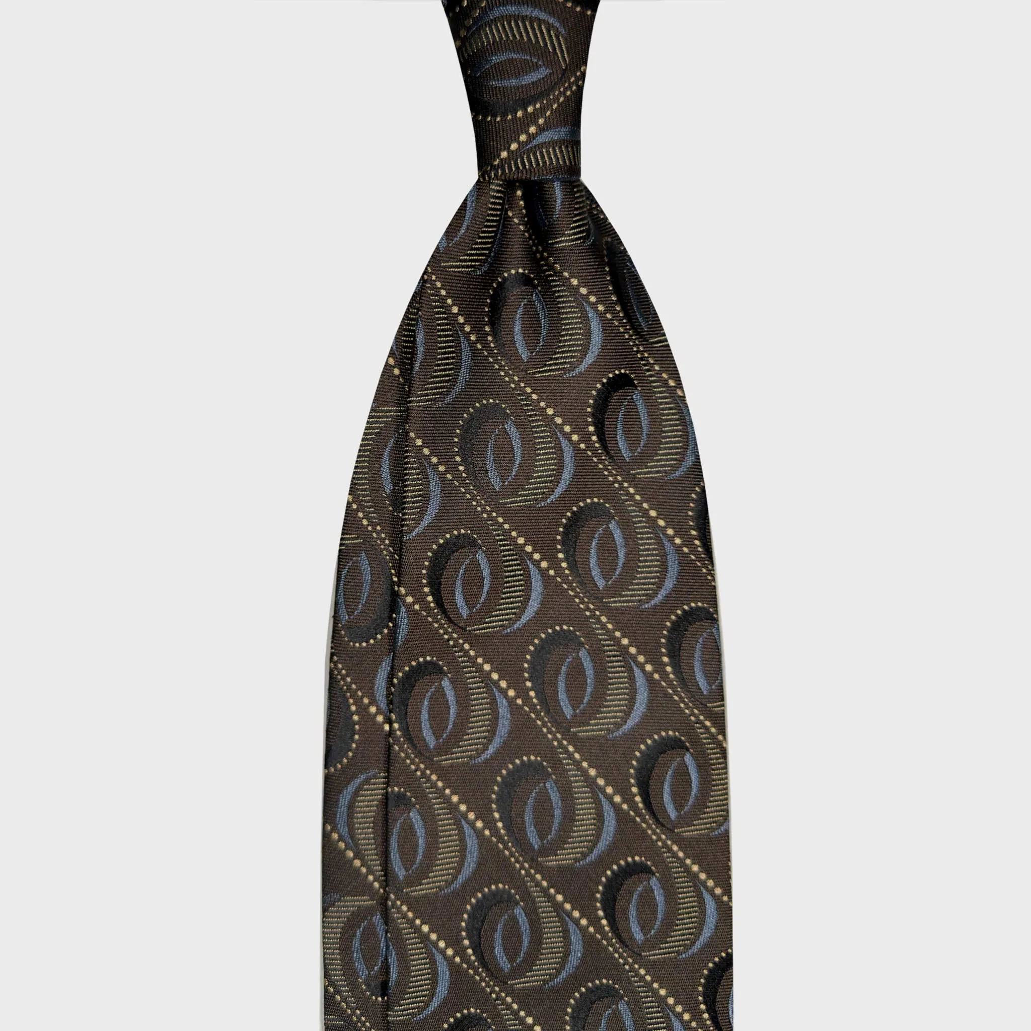 F.Marino Art Déco Silk Tie Diagonal Oval Modernist Coffee Brown sold by Wools Boutique Uomo