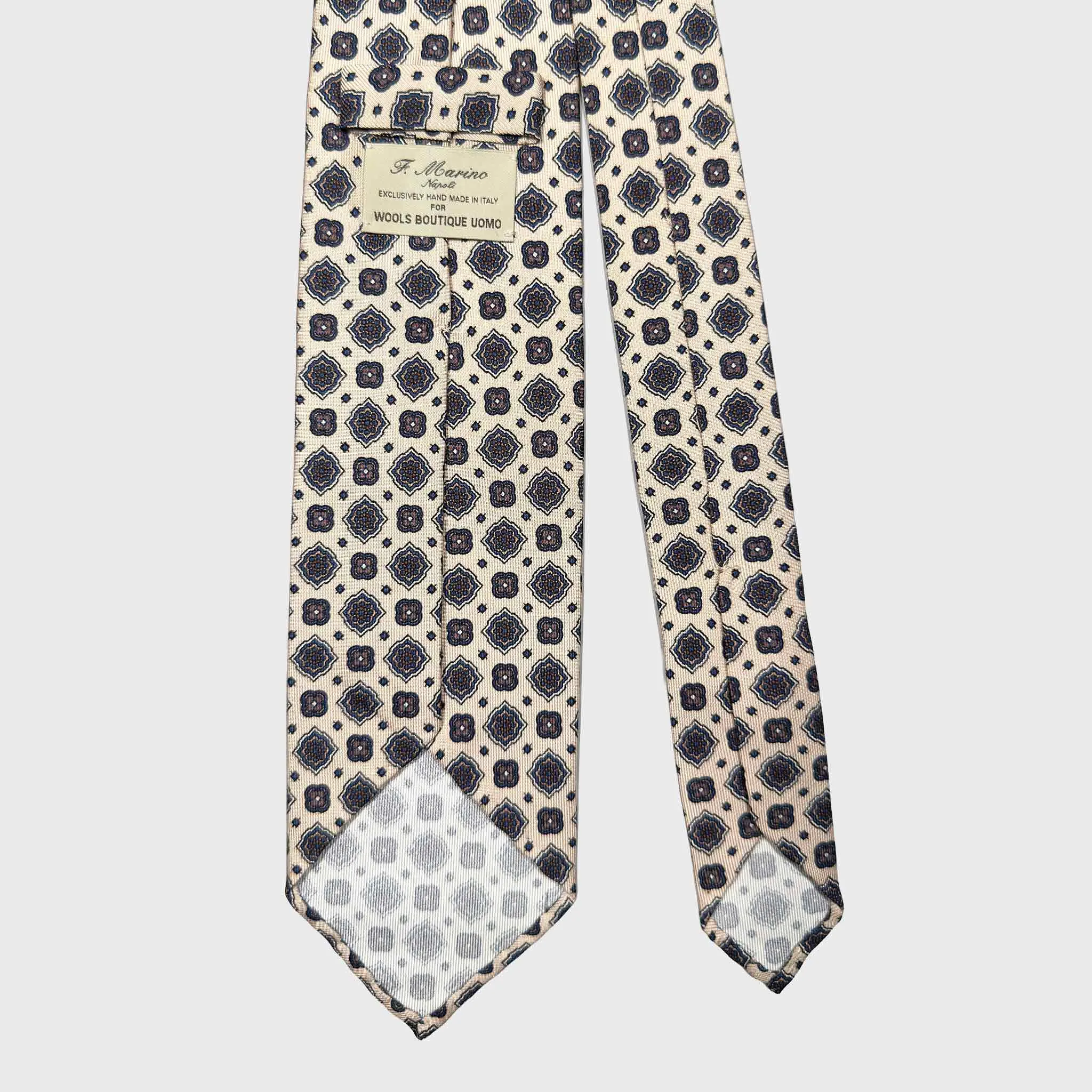 F.Marino Silk Tie Diamonds Pattern Ivory Beige sold by Wools Boutique Uomo product image thumbnail 4