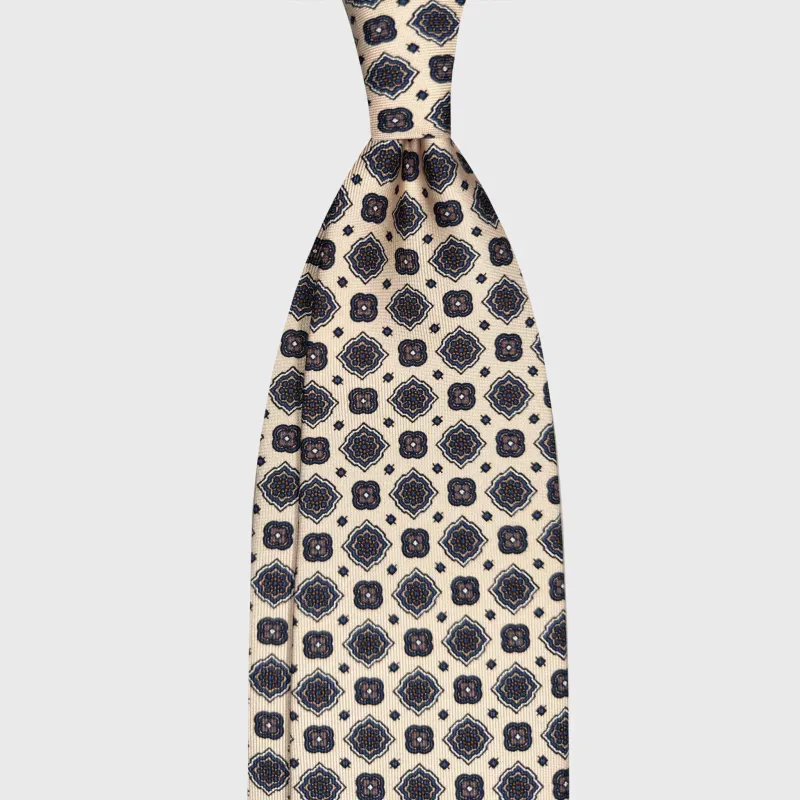 F.Marino Silk Tie Diamonds Pattern Ivory Beige made by Wools Boutique Uomo