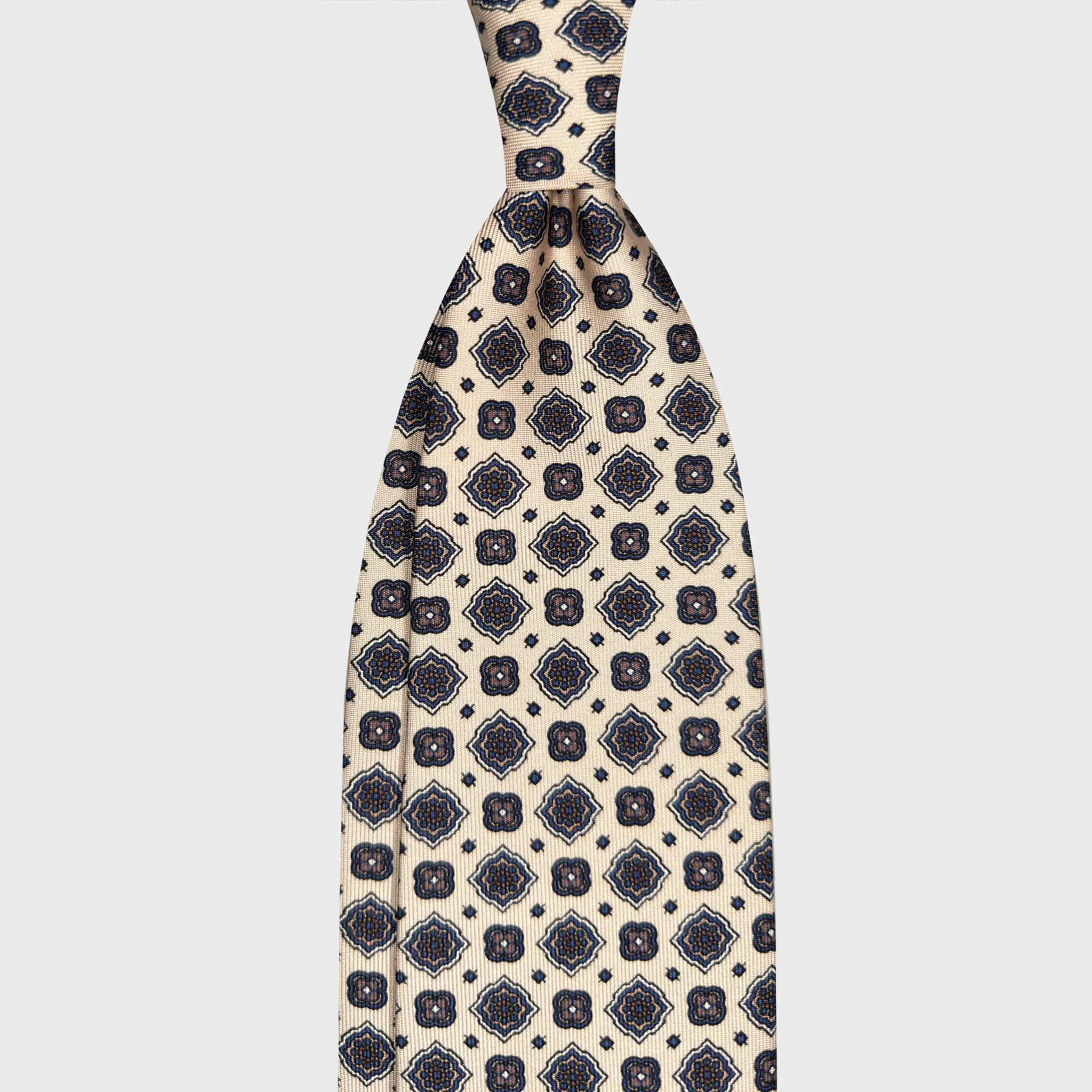 F.Marino Silk Tie Diamonds Pattern Ivory Beige sold by Wools Boutique Uomo