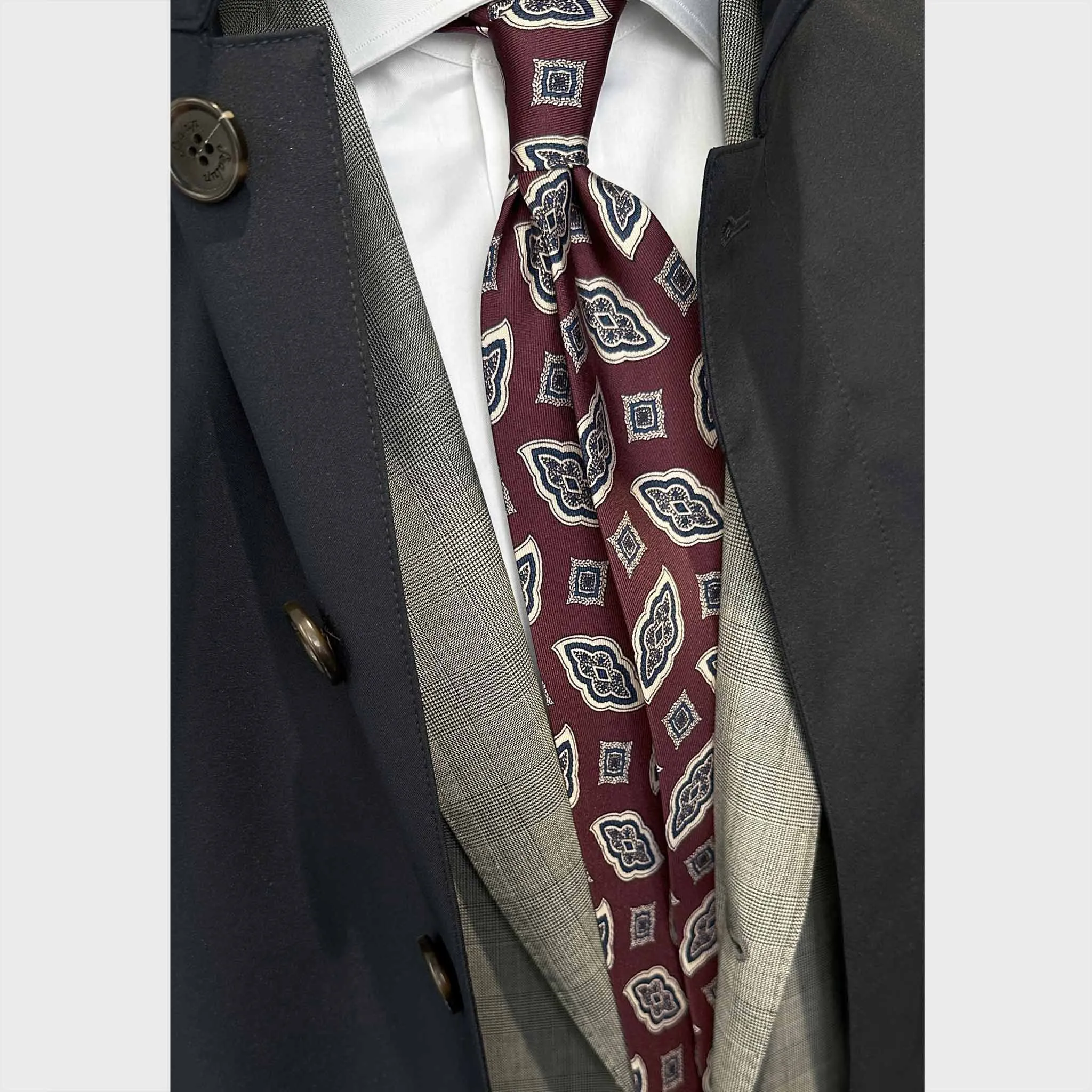 F.Marino Silk Tie Bold Diamonds Burgundy Red Wine sold by Wools Boutique Uomo product image thumbnail 2