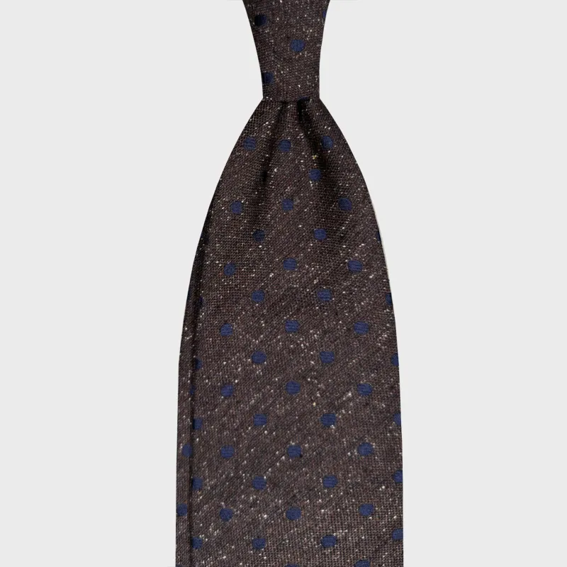 F.Marino Donegal Effect Silk Tie Cobalt Pois Coffee Brown made by Wools Boutique Uomo