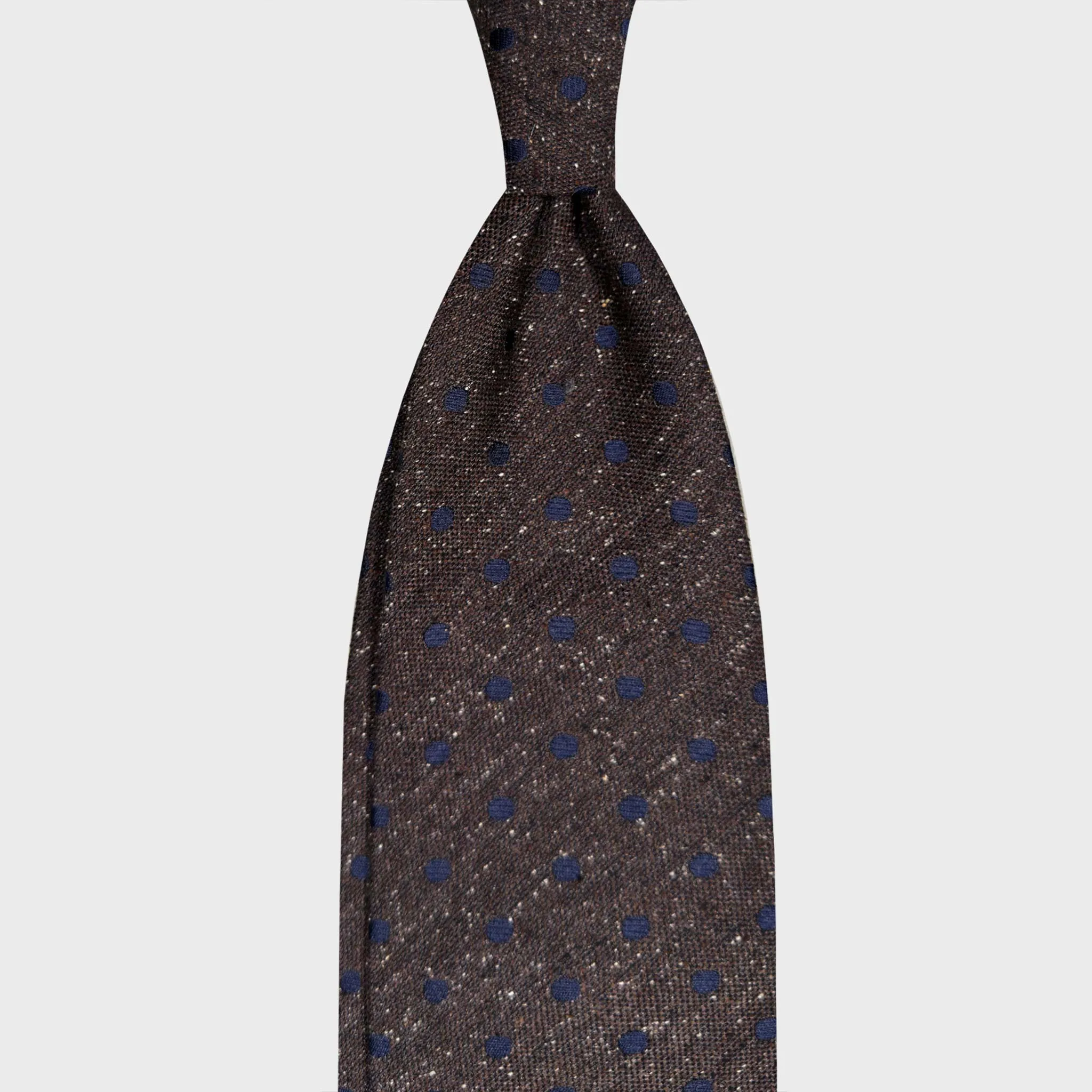 F.Marino Donegal Effect Silk Tie Cobalt Pois Coffee Brown sold by Wools Boutique Uomo