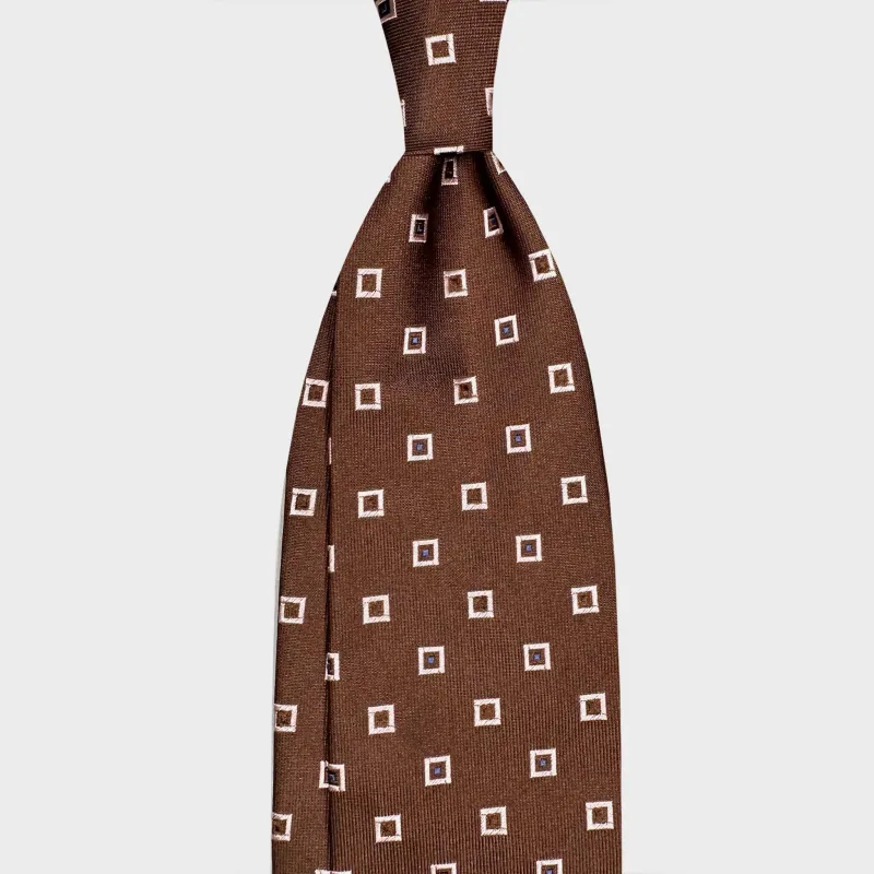 F.Marino Silk Tie Mini Frame Pattern Coffee Brown made by Wools Boutique Uomo