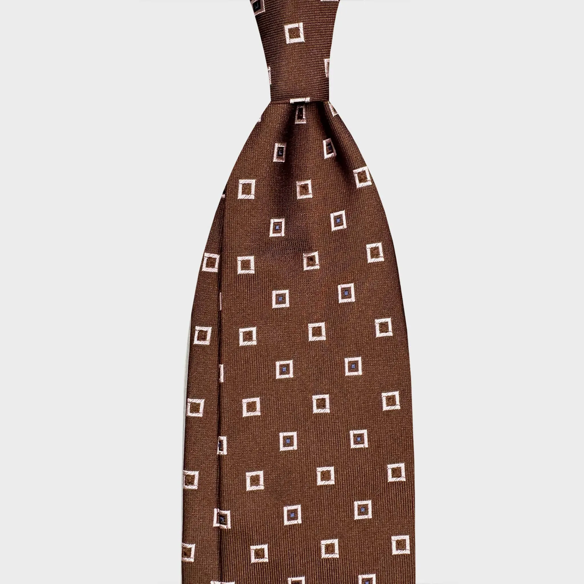 F.Marino Silk Tie Mini Frame Pattern Coffee Brown sold by Wools Boutique Uomo