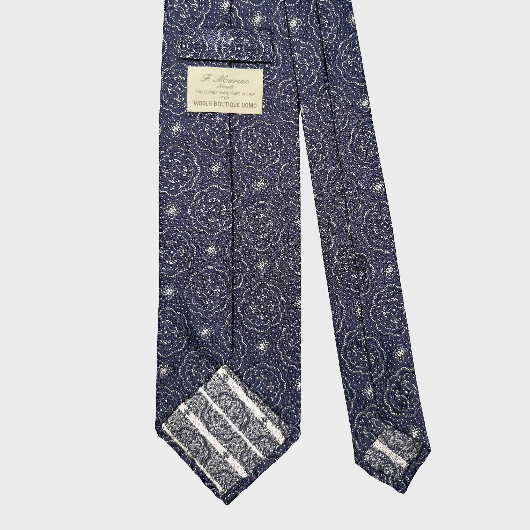 F.Marino Silk Tie Medallions Pattern Navy Blue sold by Wools Boutique Uomo product image thumbnail 4