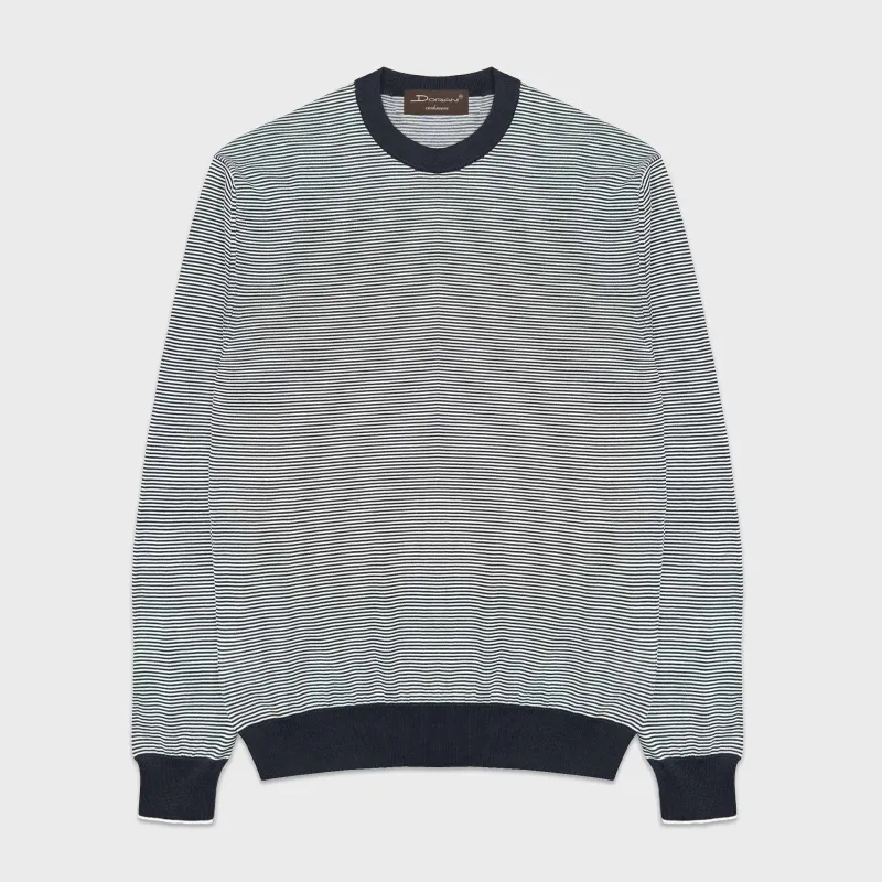 Doriani Silk Cotton Marinière Crewneck Navy White made by Wools Boutique Uomo