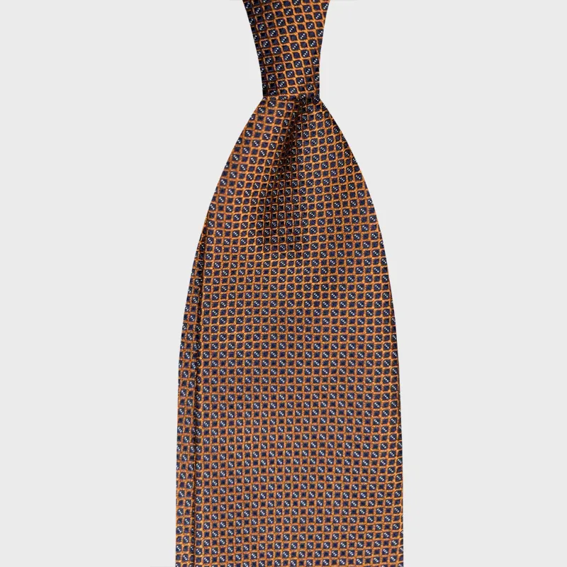 F.Marino Silk Tie Micro Grid Pattern Copper Brown made by Wools Boutique Uomo