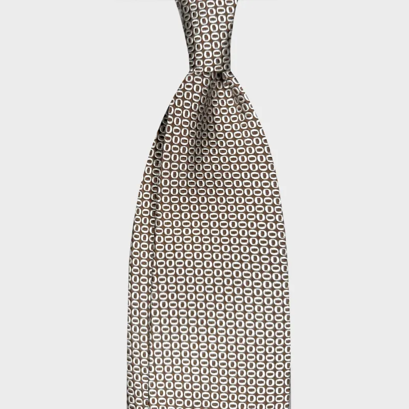 F.Marino Silk Tie Micro Oval Pattern Art Déco Coffee Brown made by Wools Boutique Uomo