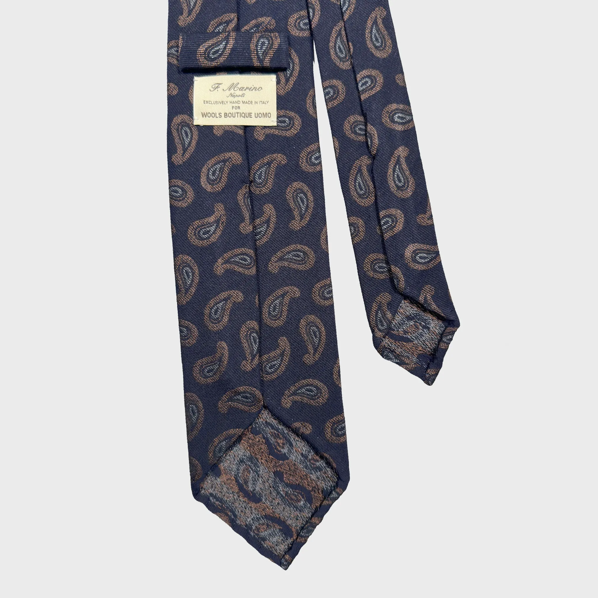 F.Marino Silk Wool Tie Paisley Pattern Navy Blue sold by Wools Boutique Uomo product image thumbnail 4