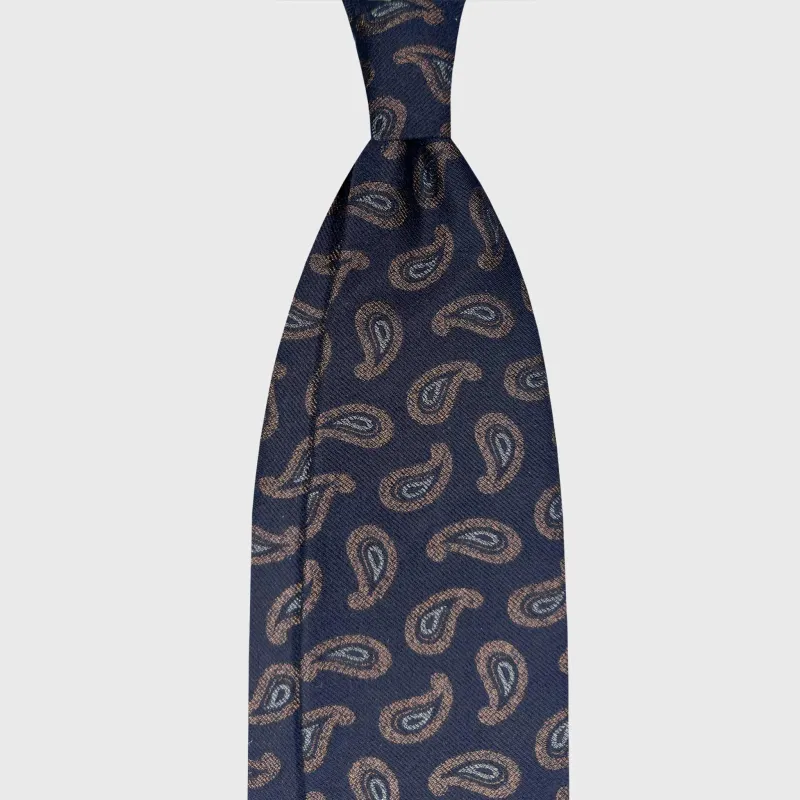 F.Marino Silk Wool Tie Paisley Pattern Navy Blue made by Wools Boutique Uomo