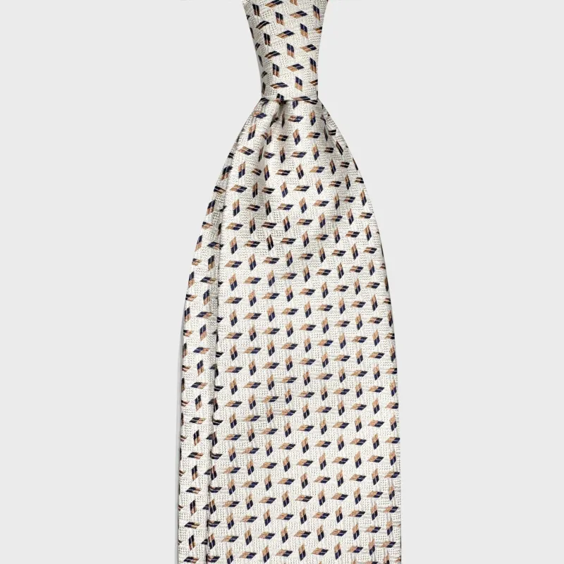 F.Marino Silk Tie Micro Geometric Tile Pattern Ivory White made by Wools Boutique Uomo