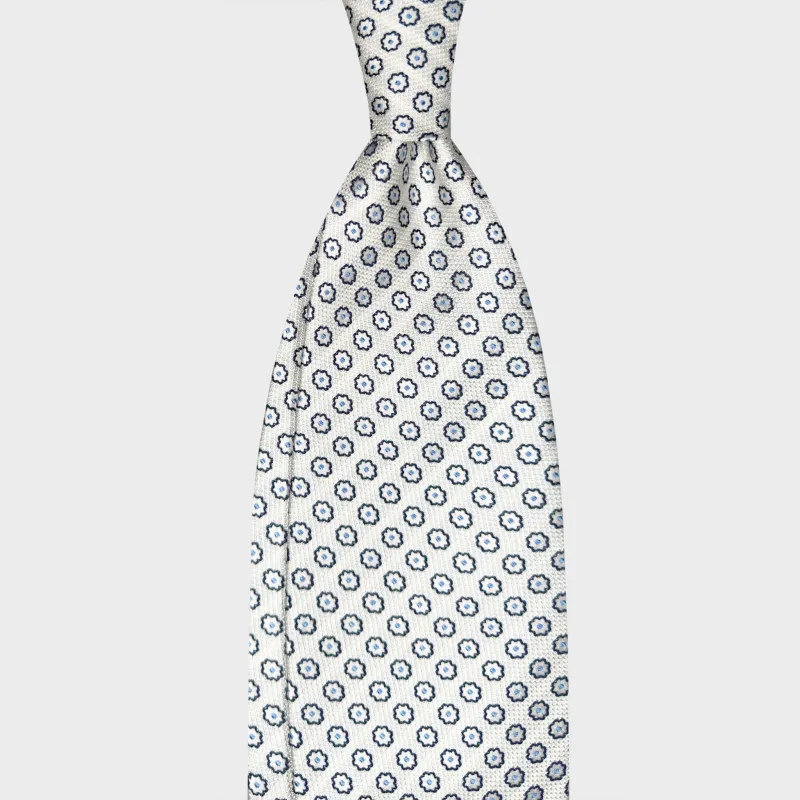 F.Marino Silk Tie Micro Daisy Pattern Soft White made by Wools Boutique Uomo