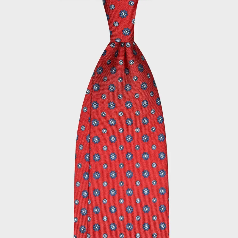 F.Marino Silk Tie Classic Micro Daisy Pattern Ruby Red made by Wools Boutique Uomo