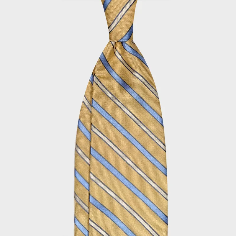F.Marino Regimental Panama Silk Tie Yellow Light Blue White made by Wools Boutique Uomo