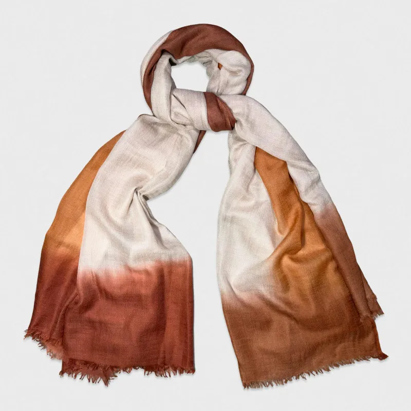 Faliero Sarti Color Border Cashmere Scarf Copper Brown Cognac Brown Ivory made by Faliero Sarti