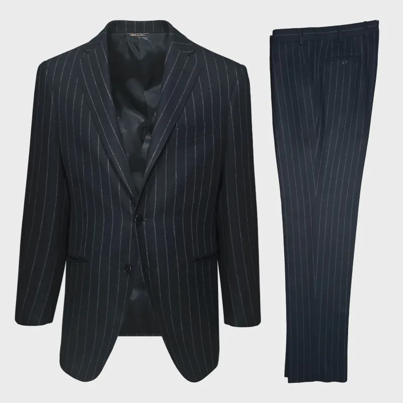 Scuderi Classic Dark Navy Blue Pinstripe Tailoring Wool Suit for Autumn Winter made by Wools Boutique Uomo