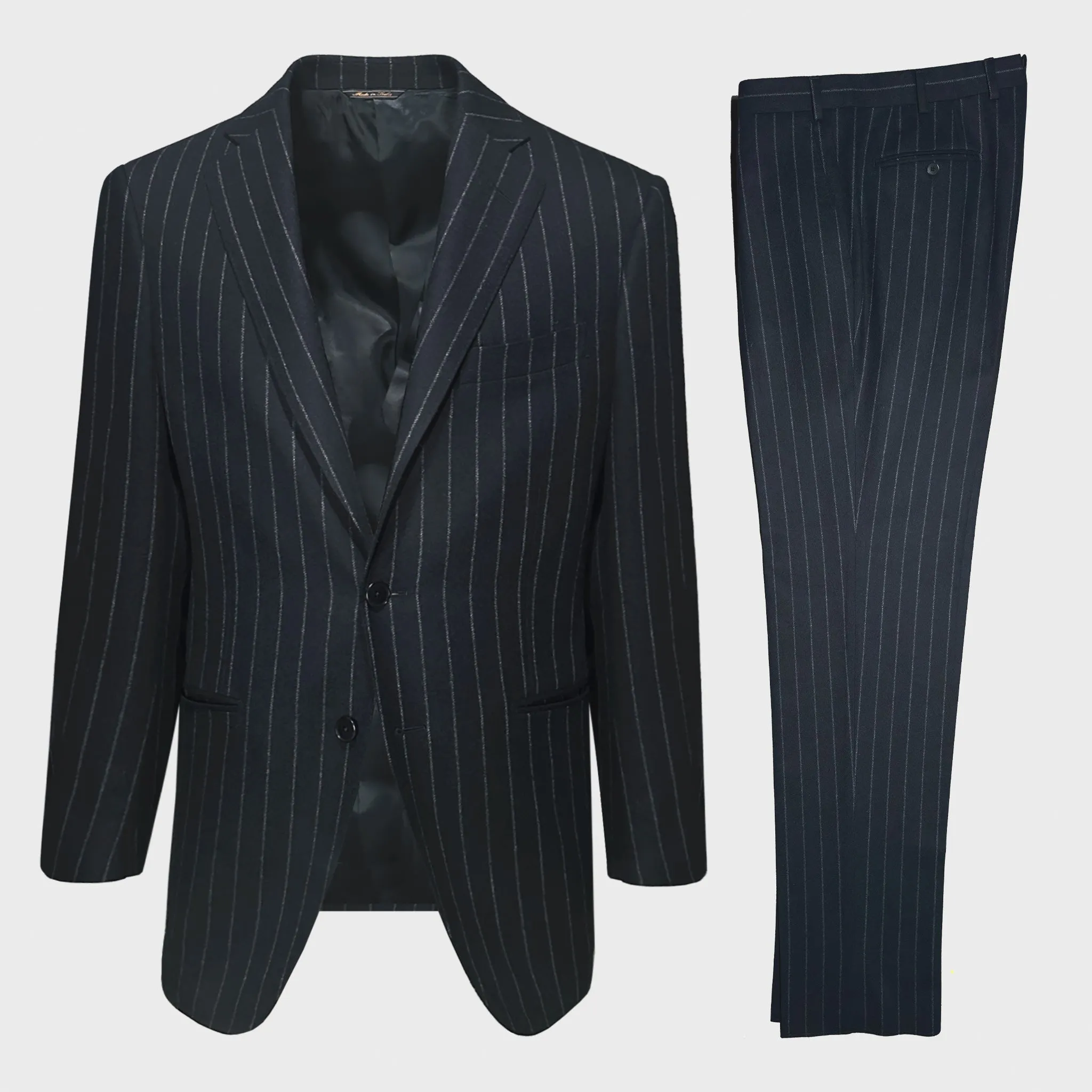 Scuderi Classic Dark Navy Blue Pinstripe Tailoring Wool Suit for Autumn Winter sold by Wools Boutique Uomo