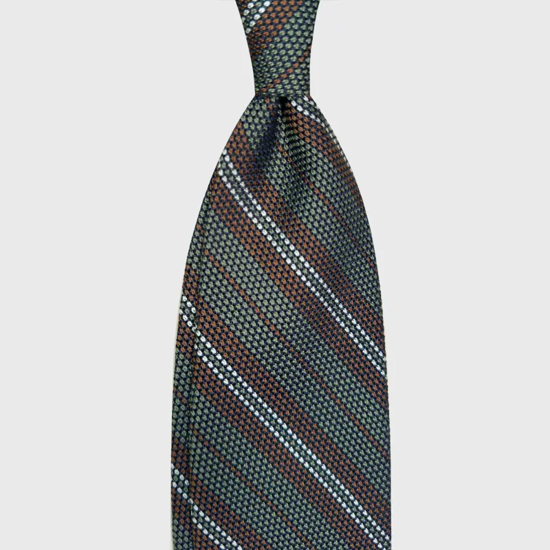 F.Marino Multi Striped Silk Tie Grenadine Small Gauze Army Green made by Wools Boutique Uomo
