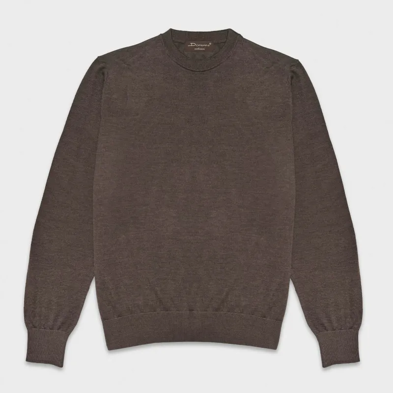 Doriani Crewneck Sweater Wool Silk Cashmere Coffee Brown made by Wools Boutique Uomo