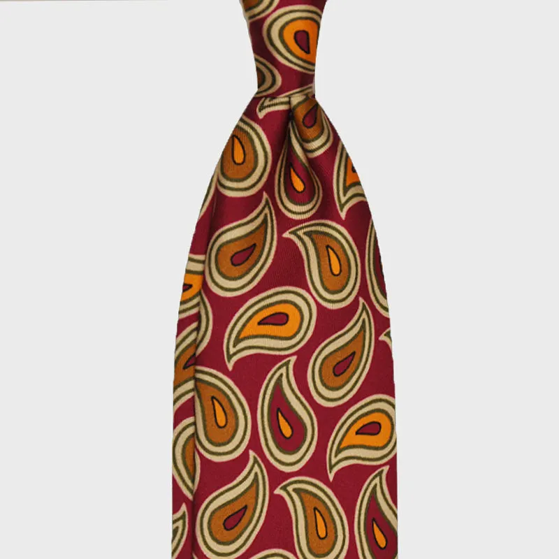 F.Marino Handmade Silk Tie 3 Folds Paisley Magenta made by Wools Boutique Uomo