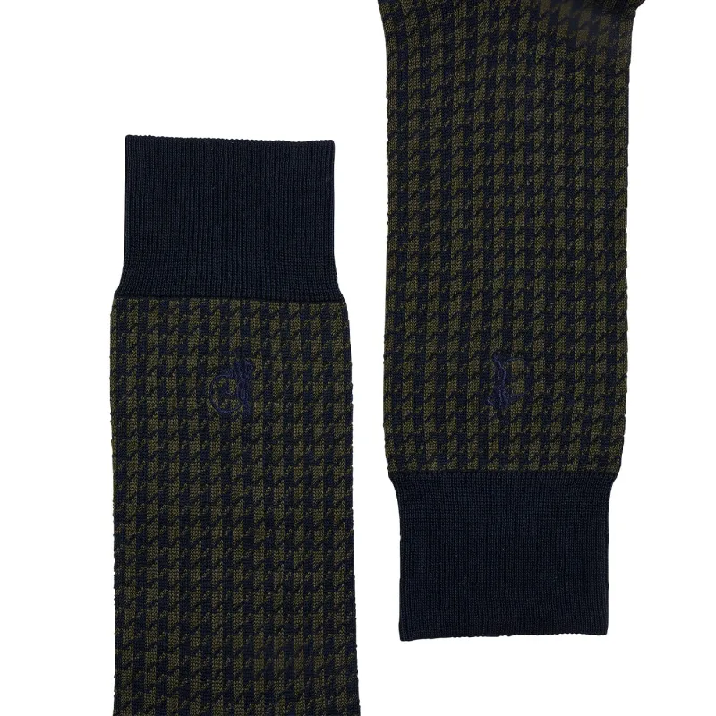 Houndstooth Socks - Olive made by Crockett & Jones