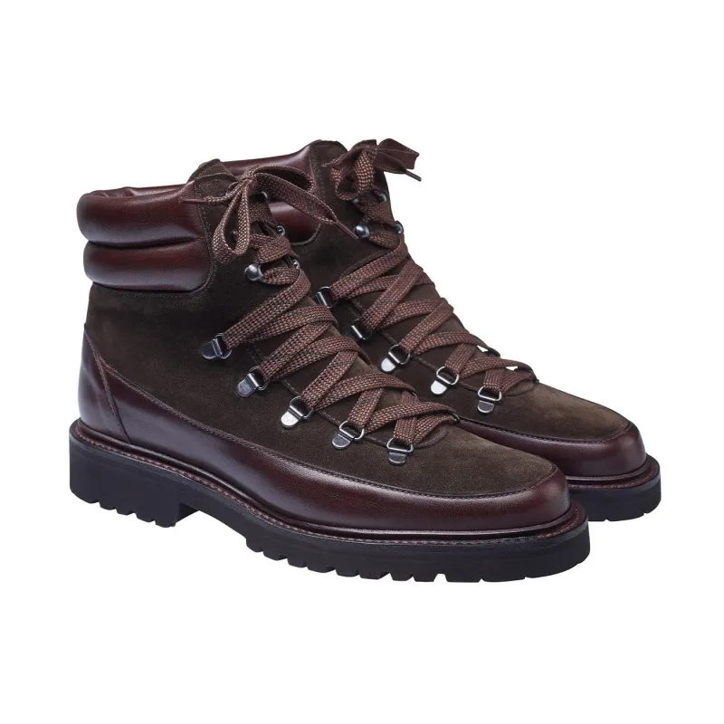 Annie Dark Brown Wax Calf & Earth Green Suede made by Crockett & Jones