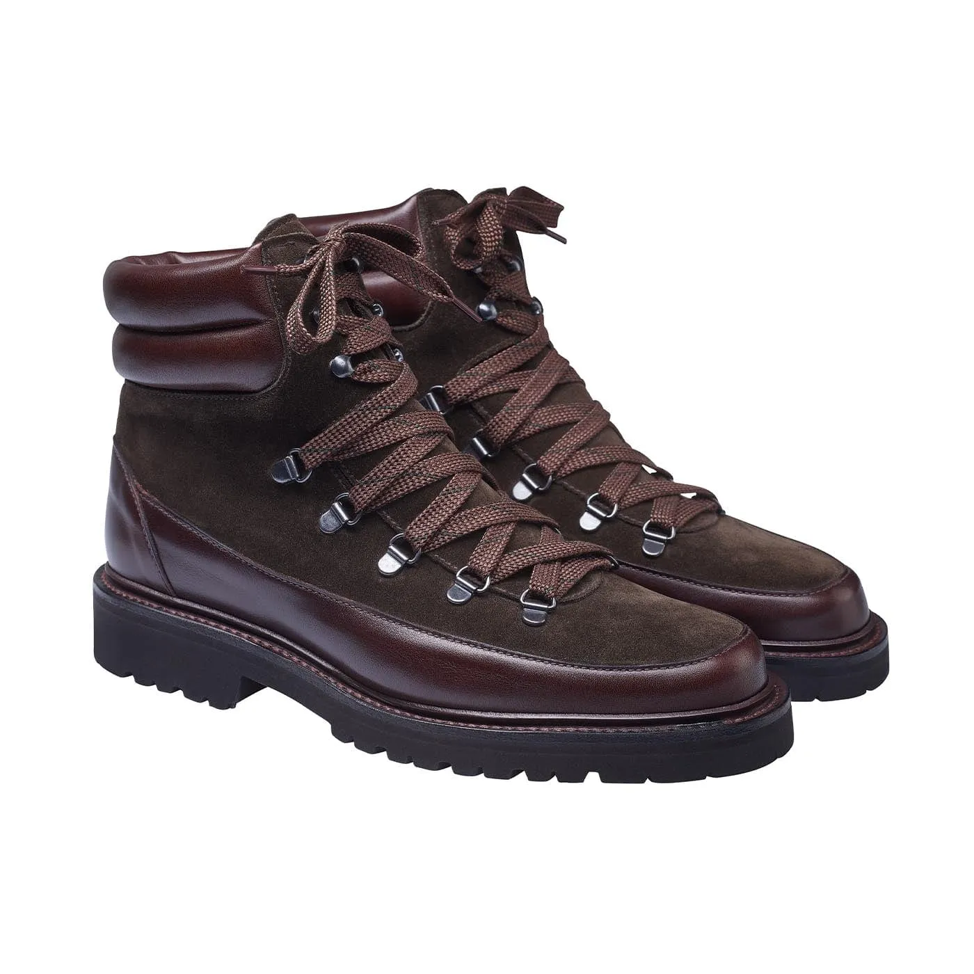 Annie Dark Brown Wax Calf & Earth Green Suede sold by Crockett & Jones