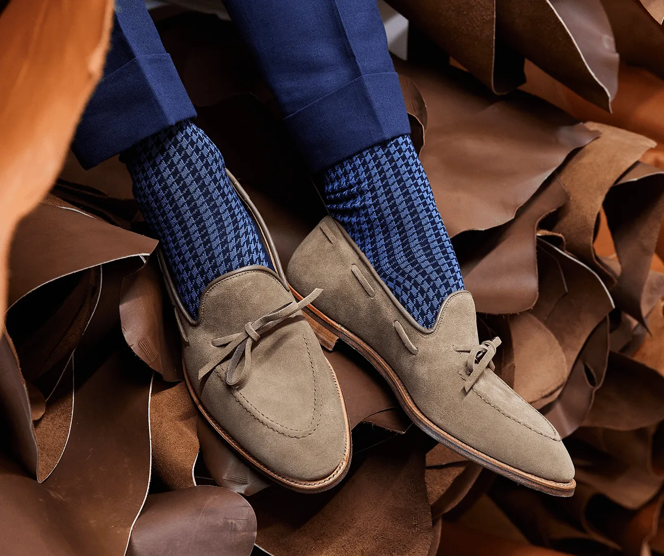 Houndstooth Socks - Blue sold by Crockett & Jones product image thumbnail 4