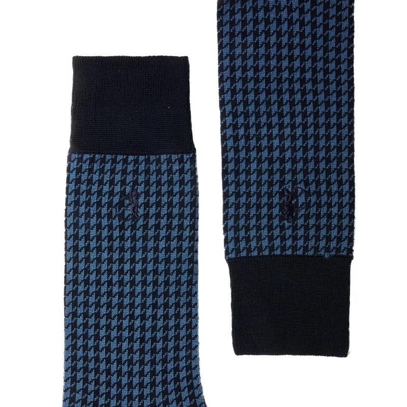 Houndstooth Socks - Blue sold by Crockett & Jones