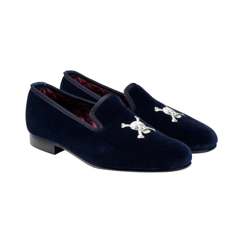 Skull & Crossbones Navy Velvet sold by Crockett & Jones