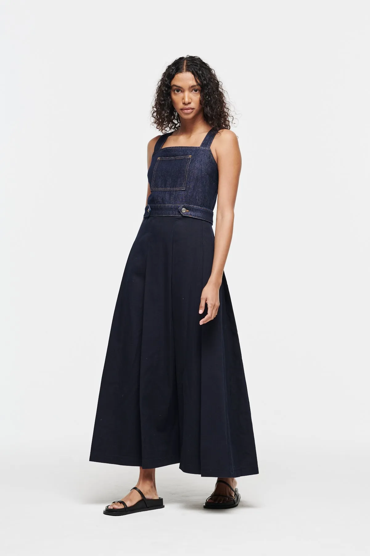 PARKS COTTON AND DENIM MIDI DRESS sold by Aligne