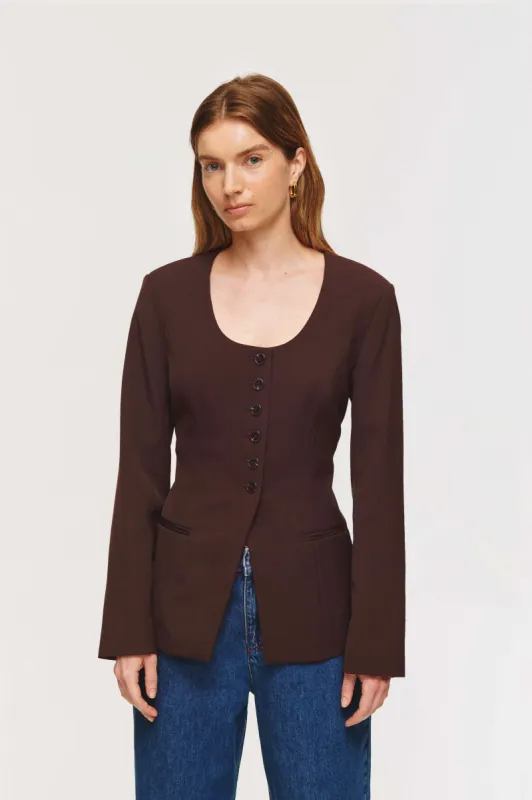 Daphne Scoop Neck Waisted Blazer sold by Aligne