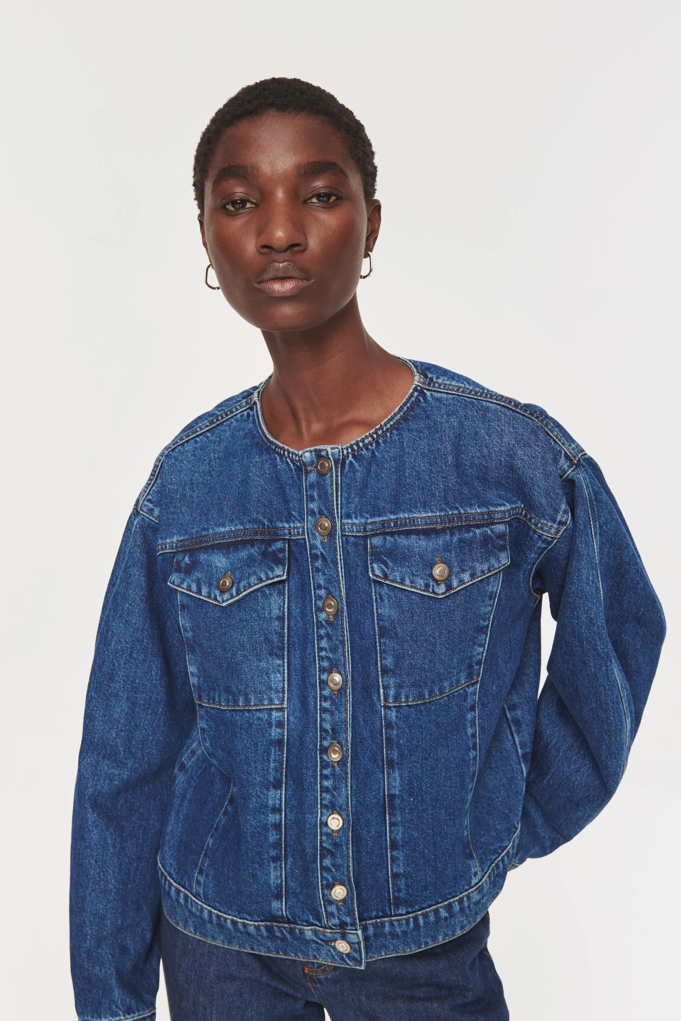 Moto Collarless Denim Jacket sold by Aligne product image thumbnail 3