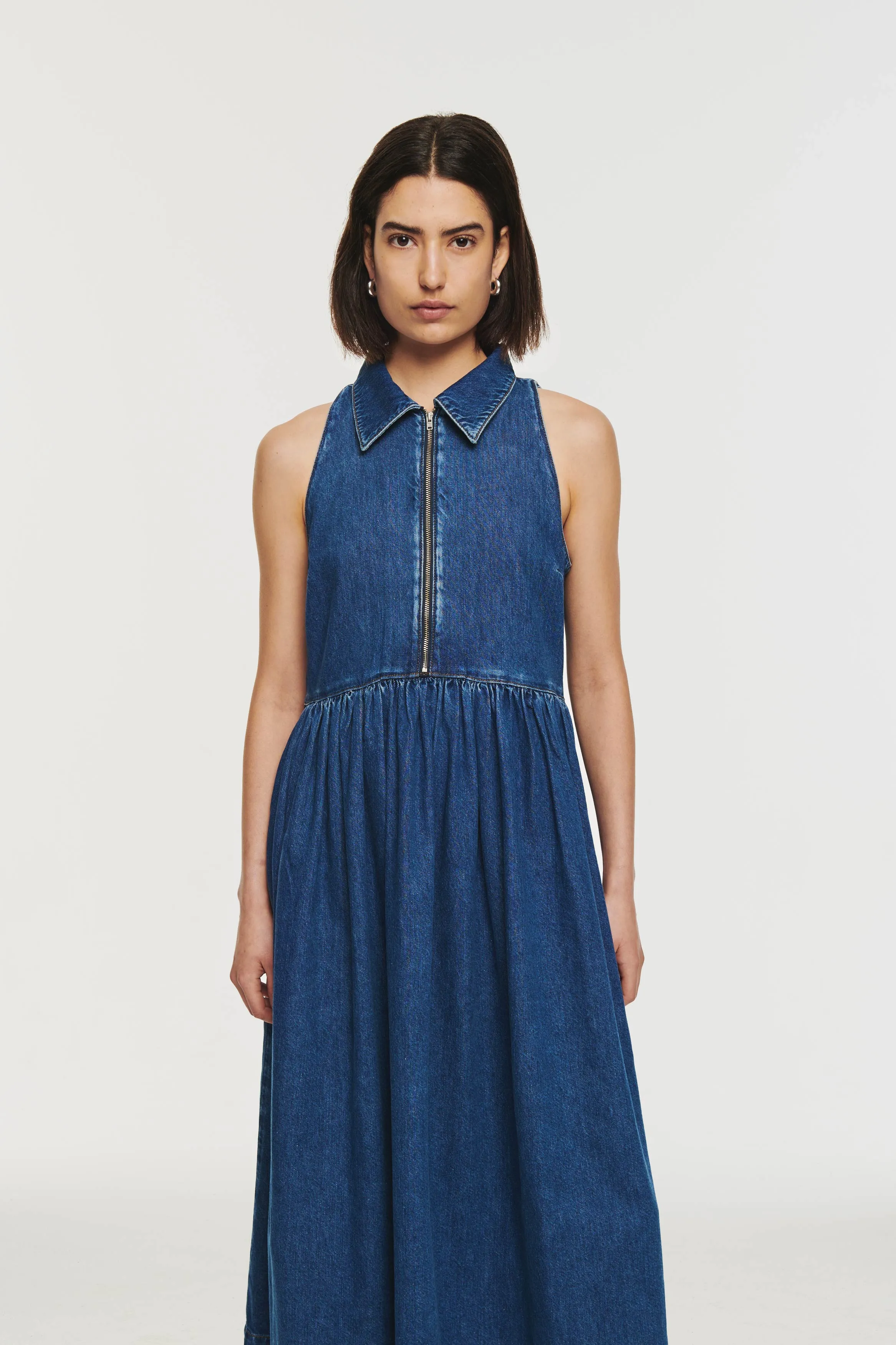 Gabi Sleeveless Denim Halter Midi Dress | Parallel
