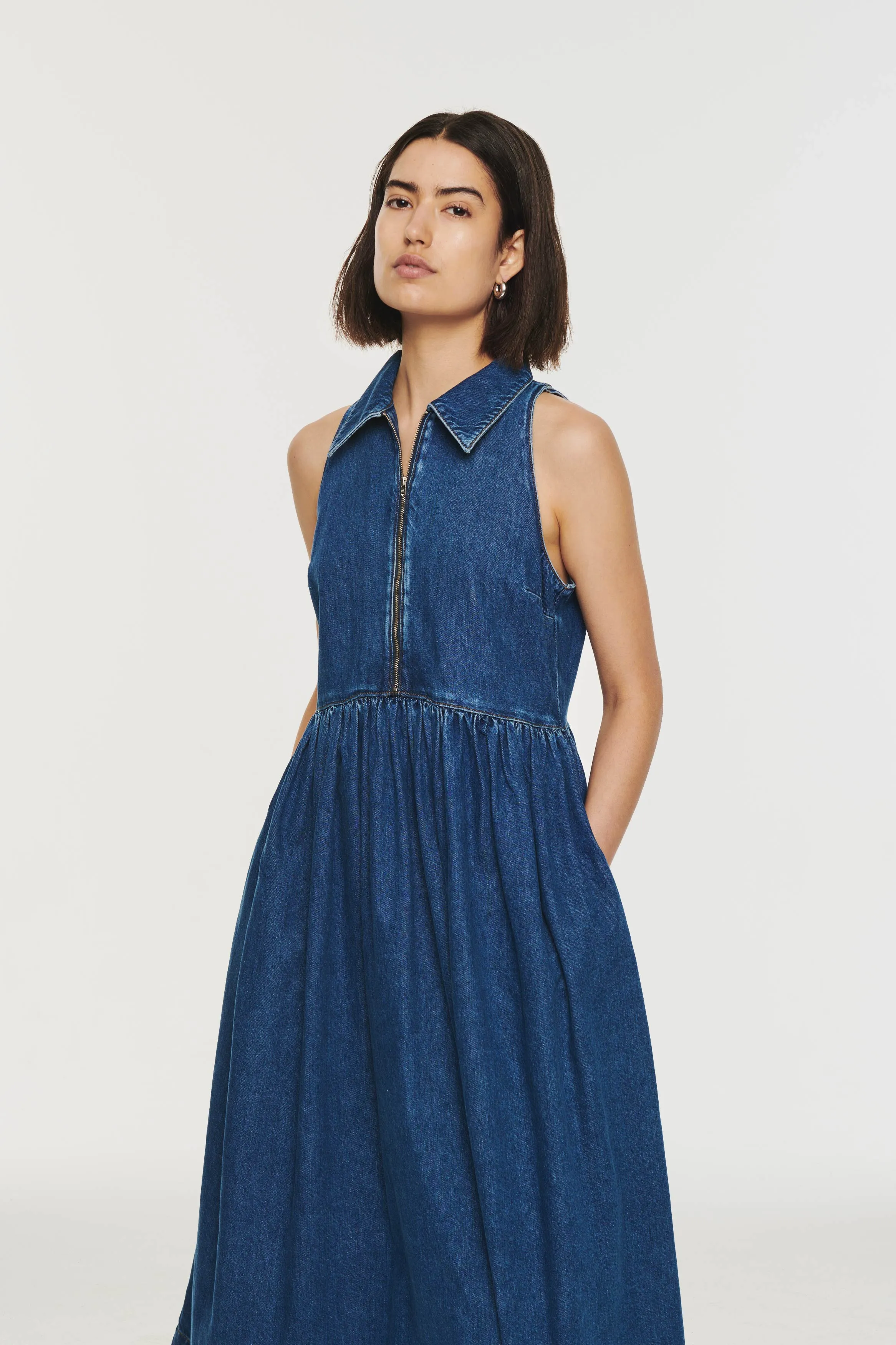 Gabi Sleeveless Denim Halter Midi Dress sold by Aligne product image thumbnail 4