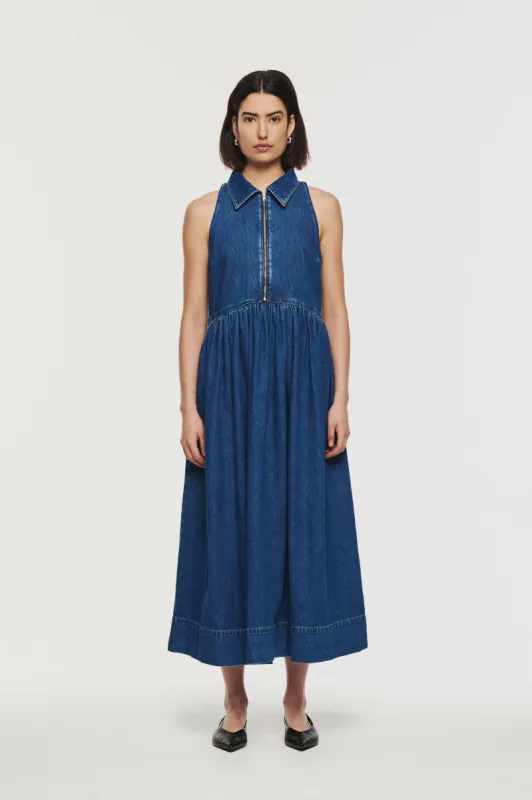 Gabi Sleeveless Denim Halter Midi Dress sold by Aligne
