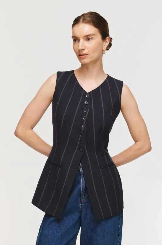 Quinn Long Pinstripe Waistcoat made by Aligne
