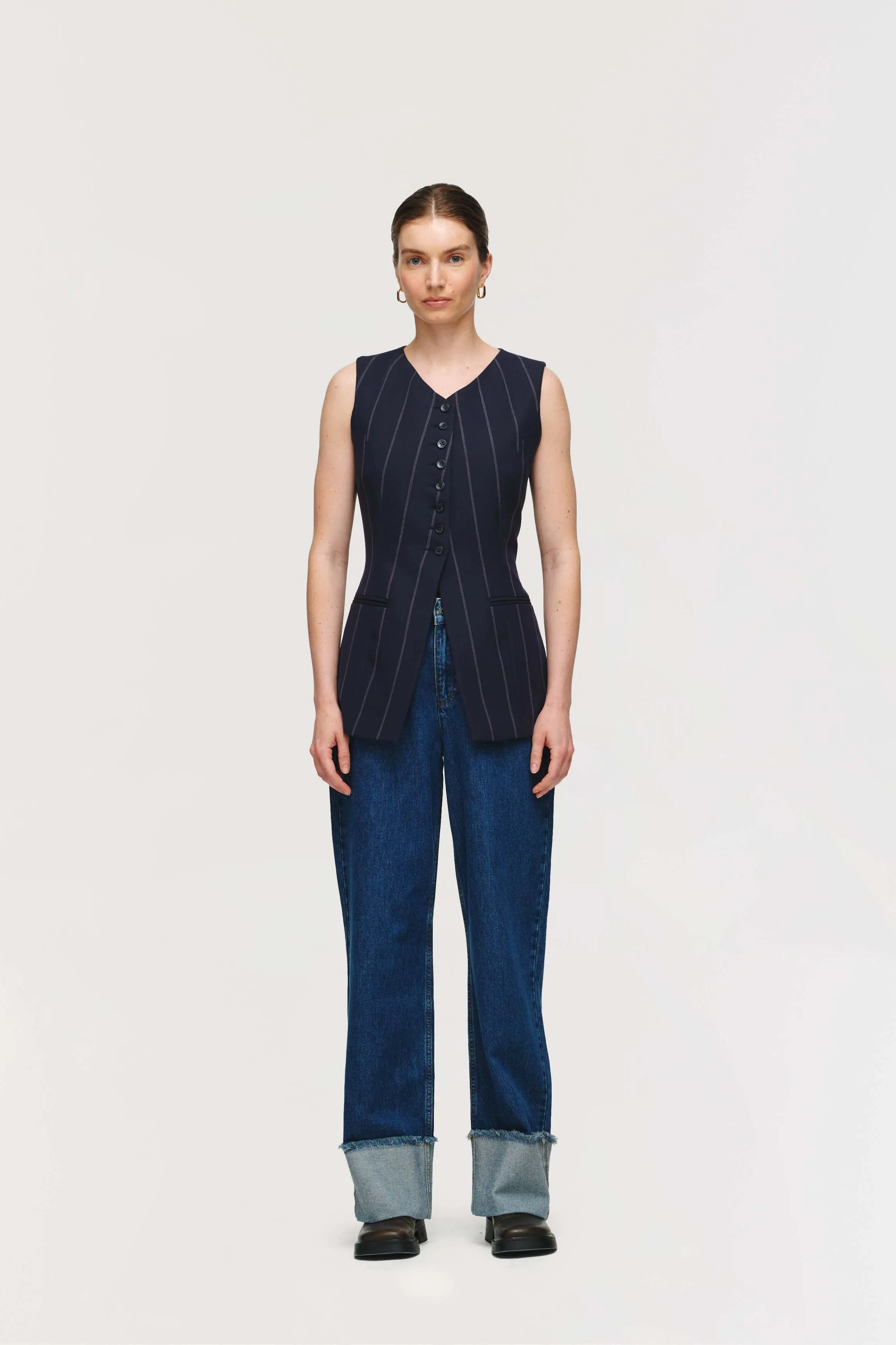Quinn Long Pinstripe Waistcoat sold by Aligne product image thumbnail 3