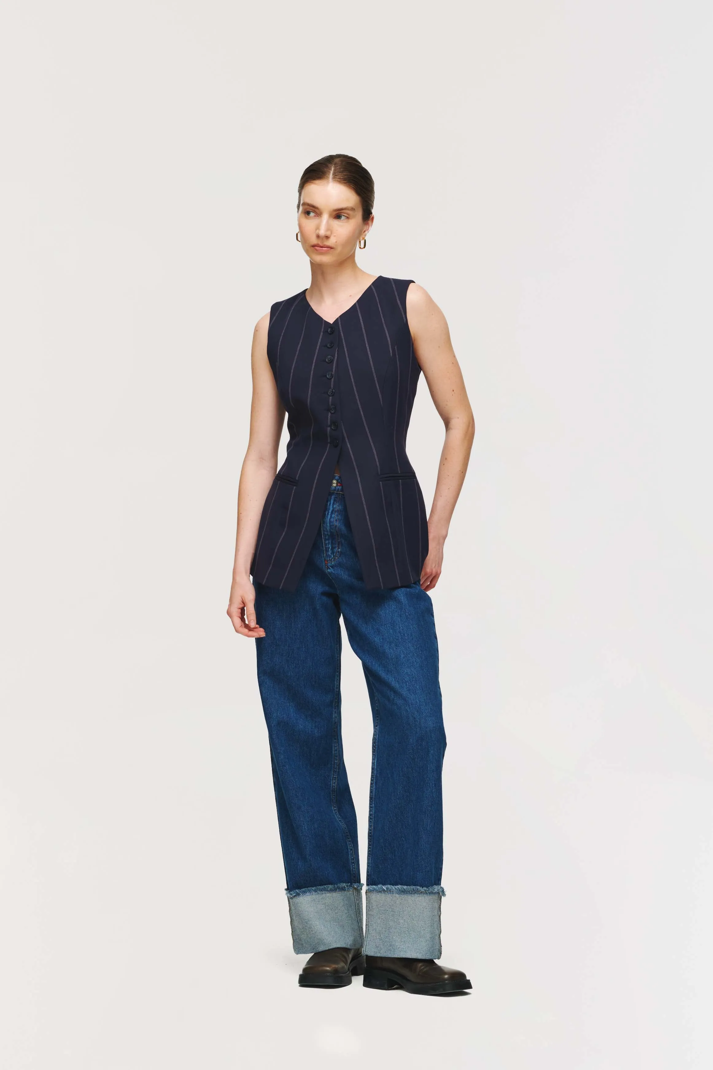 Quinn Long Pinstripe Waistcoat sold by Aligne product image thumbnail 4