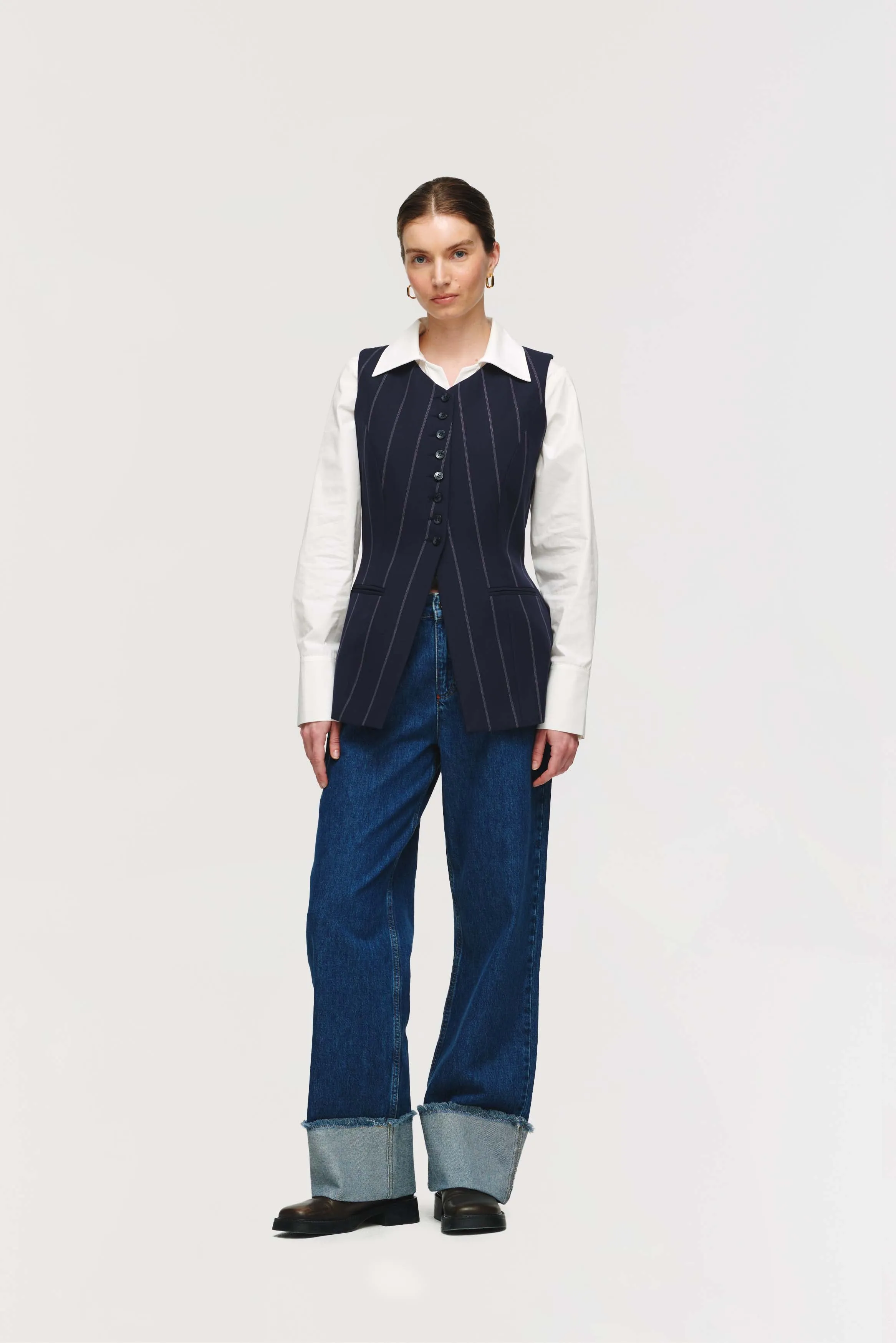 Quinn Long Pinstripe Waistcoat sold by Aligne product image thumbnail 2
