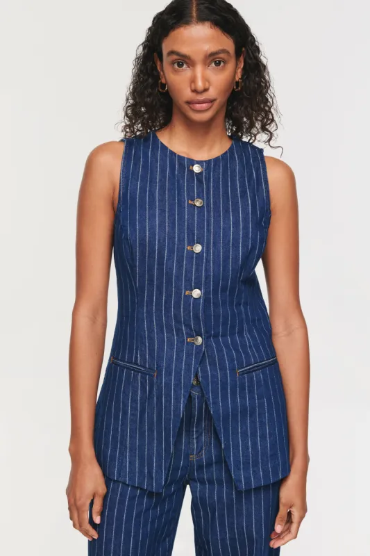 LEO DENIM PINSTRIPE WAISTCOAT sold by Aligne
